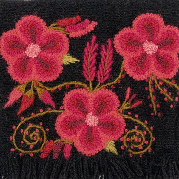 Alternate image for Adjustable Black and Poppy Red Floral Alpaca Blend Sling Bag Floral Traditions at Night