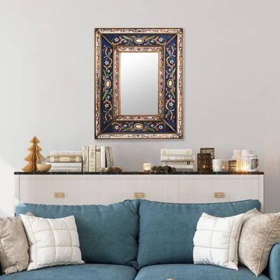 Alternate image for Hand Made Floral Glass Wood Rectangle Mirror Cajamarca Frost