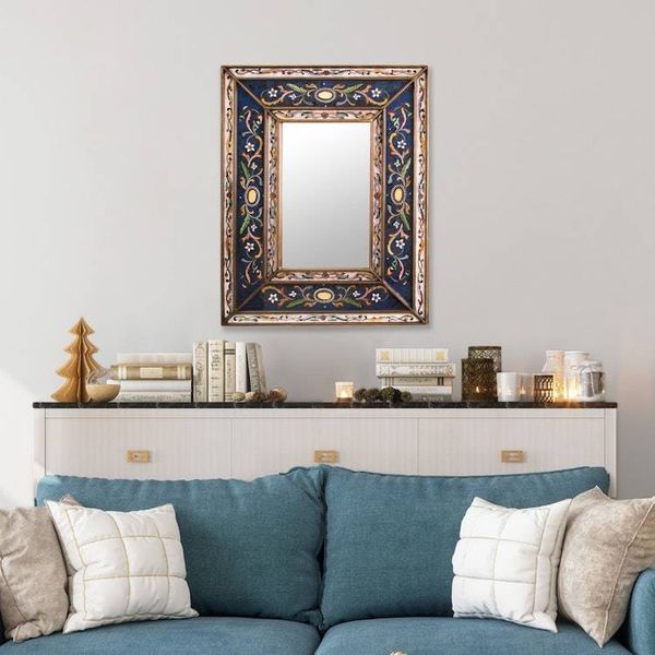 Alternate image for Hand Made Floral Glass Wood Rectangle Mirror Cajamarca Frost
