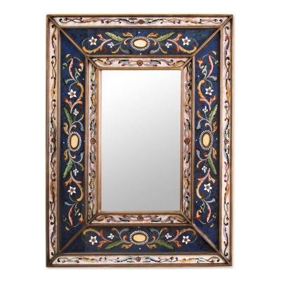 Alternate image for Hand Made Floral Glass Wood Rectangle Mirror Cajamarca Frost