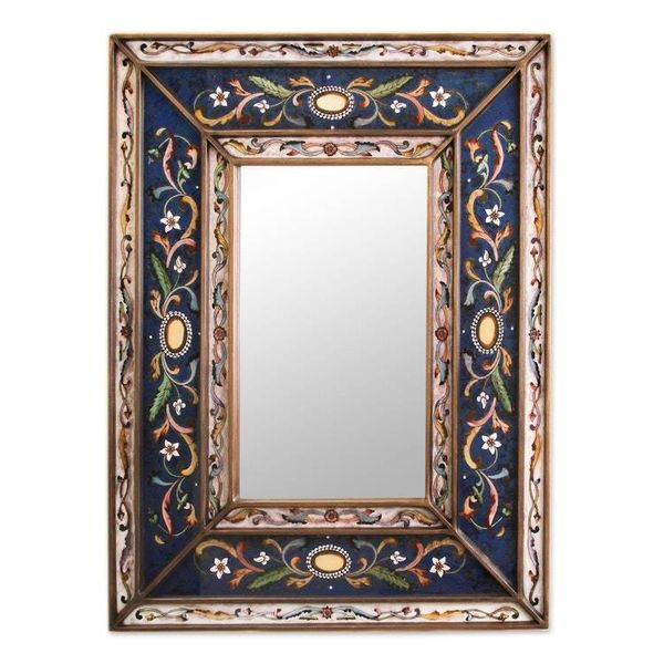 Alternate image for Hand Made Floral Glass Wood Rectangle Mirror Cajamarca Frost
