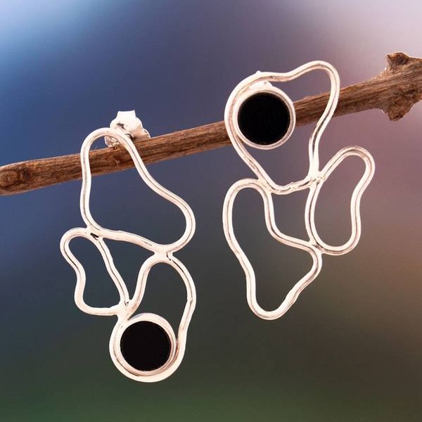 Alternate image for Modern Onyx Drop Earrings Crafted in Peru Shifting Continents