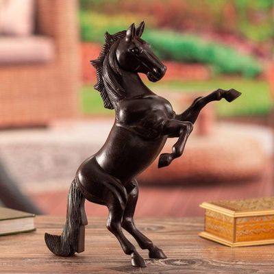 Alternate image for Artisan Crafted Cedar Wood Hand Carved Wild Horse Sculpture Spirit of Freedom