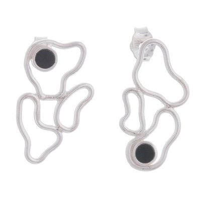 Alternate image for Modern Onyx Drop Earrings Crafted in Peru Shifting Continents