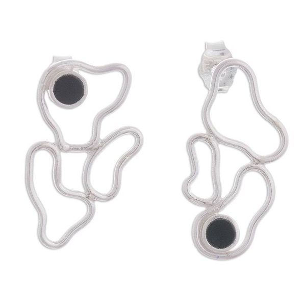 Alternate image for Modern Onyx Drop Earrings Crafted in Peru Shifting Continents