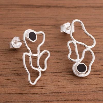 Alternate image for Modern Onyx Drop Earrings Crafted in Peru Shifting Continents