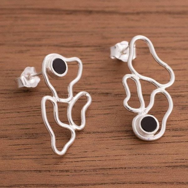 Alternate image for Modern Onyx Drop Earrings Crafted in Peru Shifting Continents