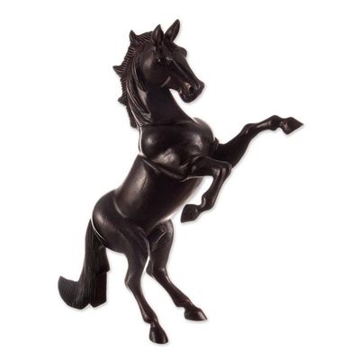 Alternate image for Artisan Crafted Cedar Wood Hand Carved Wild Horse Sculpture Spirit of Freedom