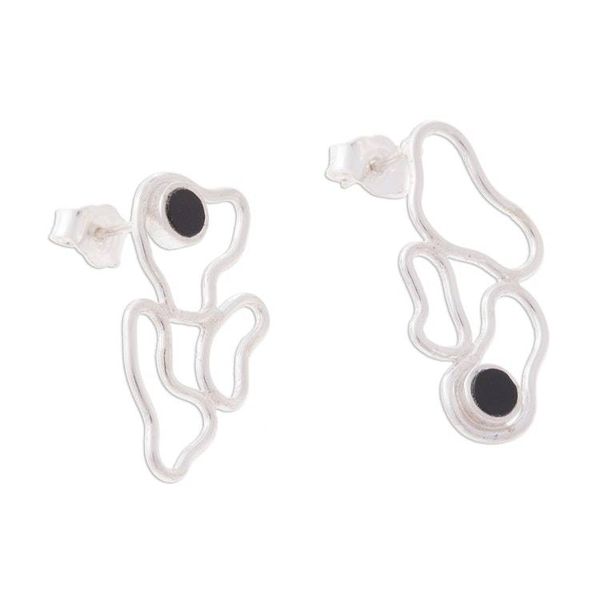 Alternate image for Modern Onyx Drop Earrings Crafted in Peru Shifting Continents