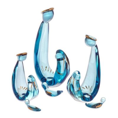 Alternate image for Blue Glass Nativity Figurines from Peru 6 Piece Gleaming Celebration in Blue