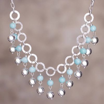 Alternate image for Amazonite and Sterling Silver Waterfall Necklace from Peru Queen Beads