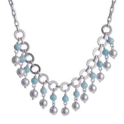 Alternate image for Amazonite and Sterling Silver Waterfall Necklace from Peru Queen Beads