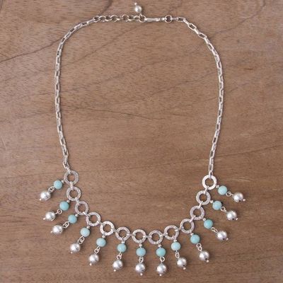 Alternate image for Amazonite and Sterling Silver Waterfall Necklace from Peru Queen Beads