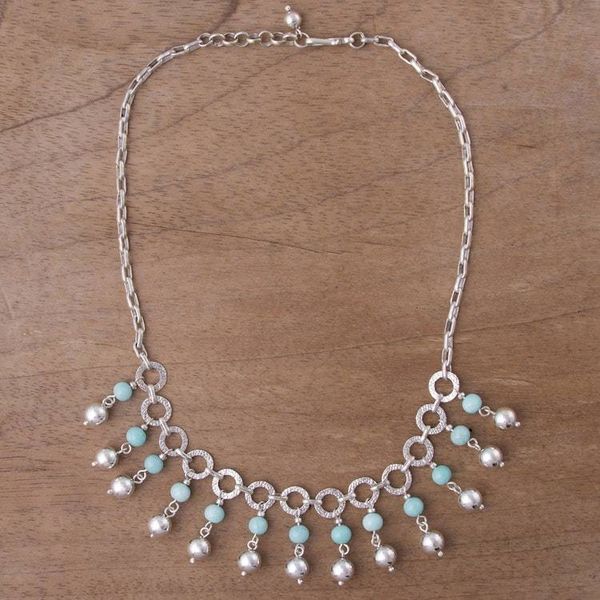 Alternate image for Amazonite and Sterling Silver Waterfall Necklace from Peru Queen Beads