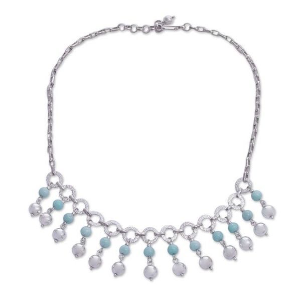 Alternate image for Amazonite and Sterling Silver Waterfall Necklace from Peru Queen Beads