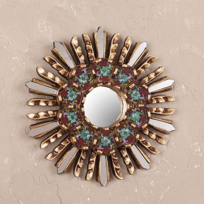 Alternate image for Small Round Reverse Painted Glass and Wood Mirror Cuzco Garden
