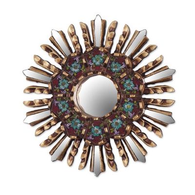 Alternate image for Small Round Reverse Painted Glass and Wood Mirror Cuzco Garden