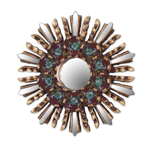 Alternate image for Small Round Reverse Painted Glass and Wood Mirror Cuzco Garden