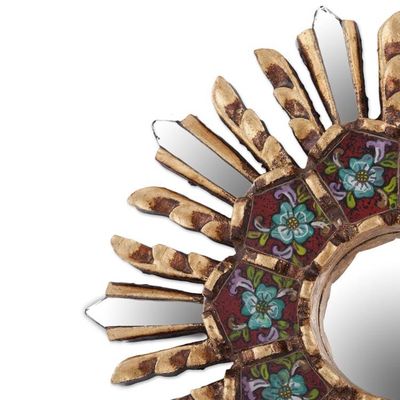 Alternate image for Small Round Reverse Painted Glass and Wood Mirror Cuzco Garden