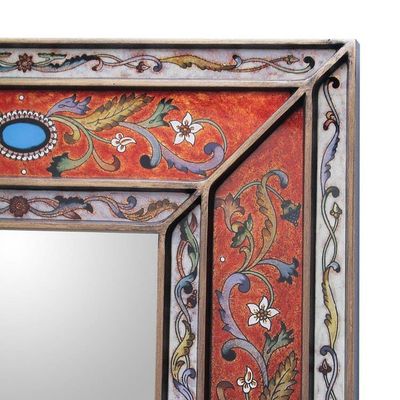 Alternate image for Rectangular Reverse Painted Glass Wall Mirror from Peru Orange Cajamarca Warmth