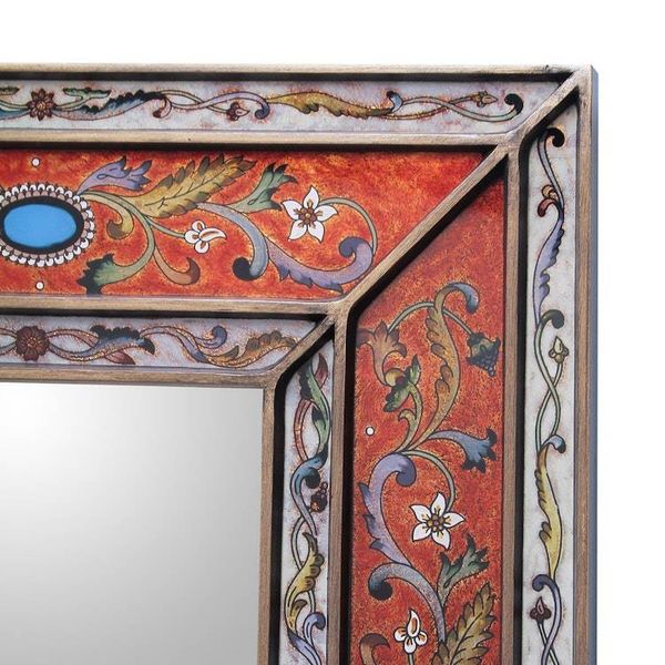 Alternate image for Rectangular Reverse Painted Glass Wall Mirror from Peru Orange Cajamarca Warmth