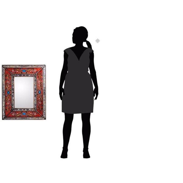 Alternate image for Rectangular Reverse Painted Glass Wall Mirror from Peru Orange Cajamarca Warmth
