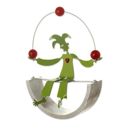 Alternate image for Juggling Harlequin Green Aluminum Handcrafted Sculpture Jolly Juggler