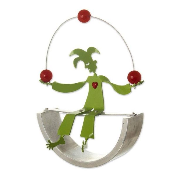 Alternate image for Juggling Harlequin Green Aluminum Handcrafted Sculpture Jolly Juggler