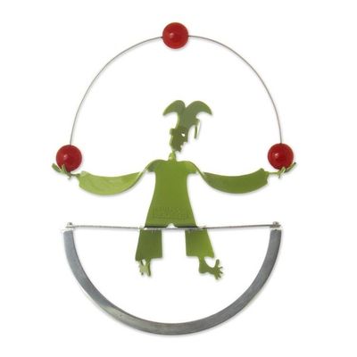 Alternate image for Juggling Harlequin Green Aluminum Handcrafted Sculpture Jolly Juggler