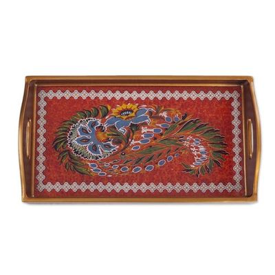 Alternate image for Red Floral Reverse-Painted Glass Tray from Peru Garden Arrangement