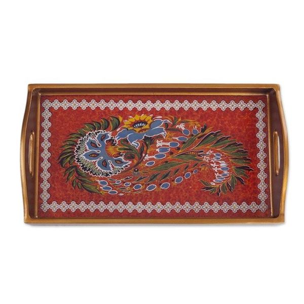 Alternate image for Red Floral Reverse-Painted Glass Tray from Peru Garden Arrangement