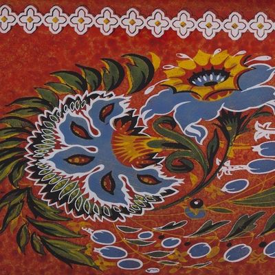Alternate image for Red Floral Reverse-Painted Glass Tray from Peru Garden Arrangement