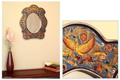 Alternate image for Reverse Painted Glass Decorative Wall Mirror Floral Sky