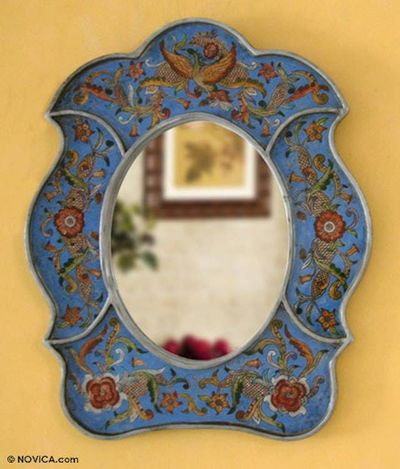 Alternate image for Reverse Painted Glass Decorative Wall Mirror Floral Sky