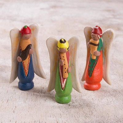 Alternate image for Three Hand-Painted Ceramic Angel Figurines from Peru Andean Angels