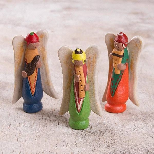 Alternate image for Three Hand-Painted Ceramic Angel Figurines from Peru Andean Angels