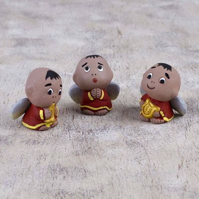 Alternate image for Set of 3 Petite Ceramic Christmas Angel Figurines Little Angel Choir