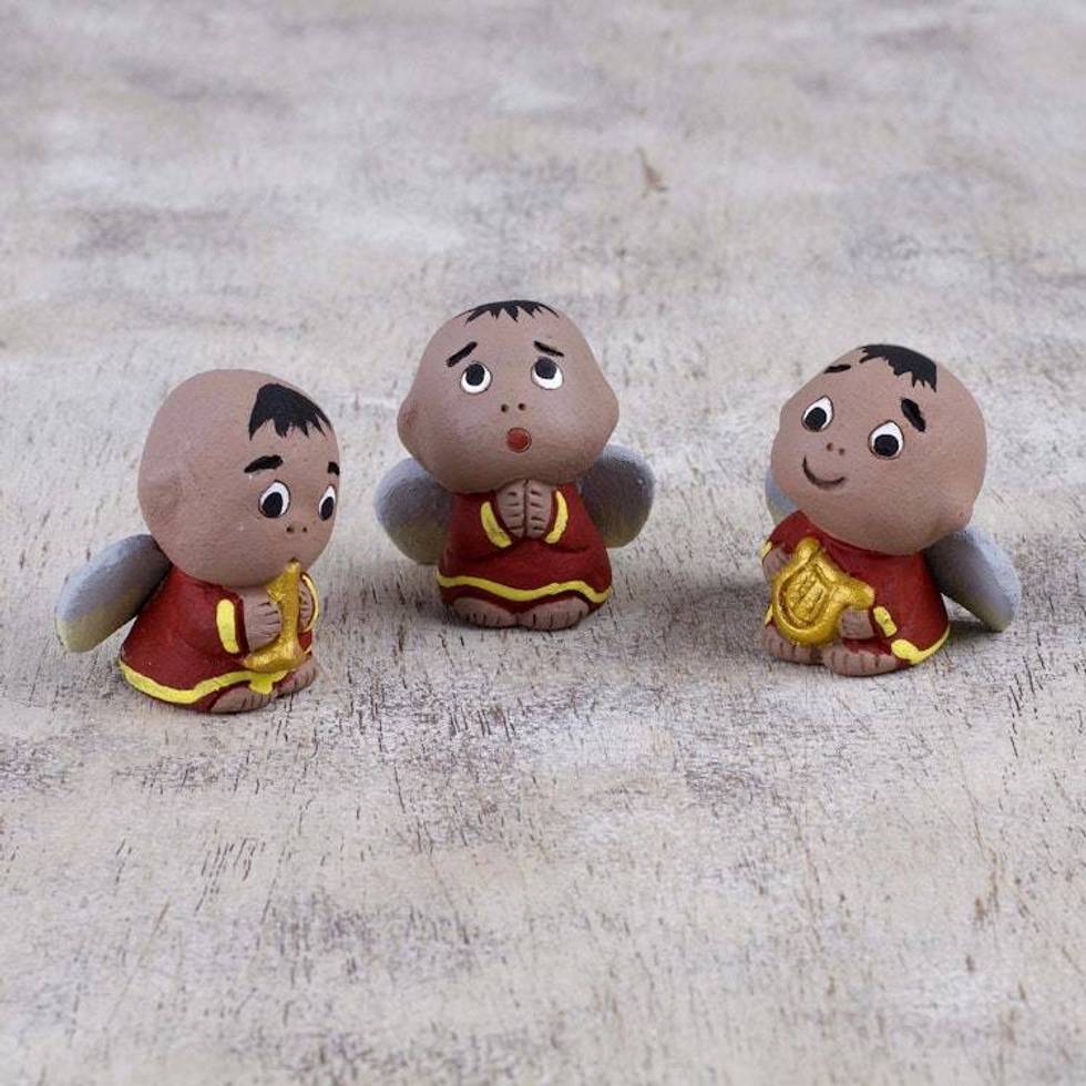 Set of 3 Petite Ceramic Christmas Angel Figurines 'Little Angel Choir'