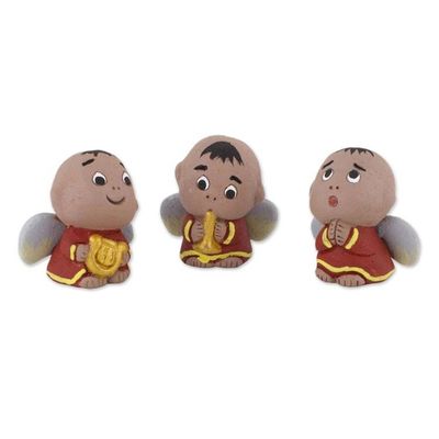 Alternate image for Set of 3 Petite Ceramic Christmas Angel Figurines Little Angel Choir