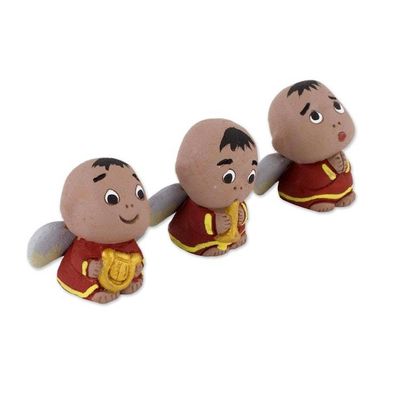 Alternate image for Set of 3 Petite Ceramic Christmas Angel Figurines Little Angel Choir