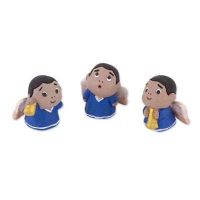 Alternate image for Petite Ceramic Angel Figurines in Blue Robes Set of 3 Little Angel Musicians