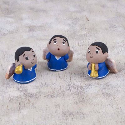 Alternate image for Petite Ceramic Angel Figurines in Blue Robes Set of 3 Little Angel Musicians