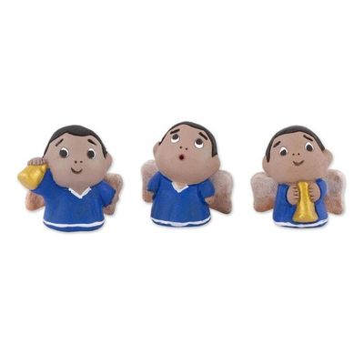 Alternate image for Petite Ceramic Angel Figurines in Blue Robes Set of 3 Little Angel Musicians