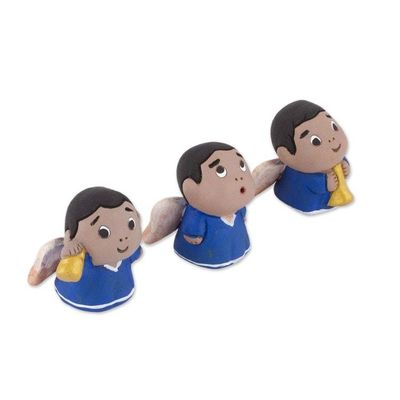 Alternate image for Petite Ceramic Angel Figurines in Blue Robes Set of 3 Little Angel Musicians