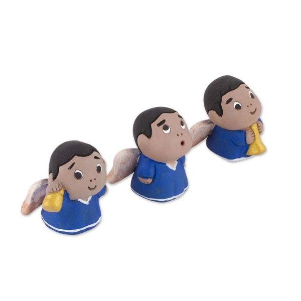 Alternate image for Petite Ceramic Angel Figurines in Blue Robes Set of 3 Little Angel Musicians
