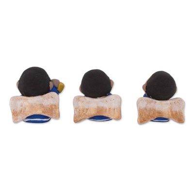Alternate image for Petite Ceramic Angel Figurines in Blue Robes Set of 3 Little Angel Musicians