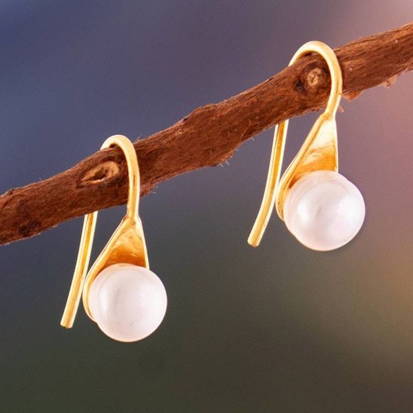 Alternate image for 18k Gold-Plated White Cultured Pearl Button Earrings Triumph Tears