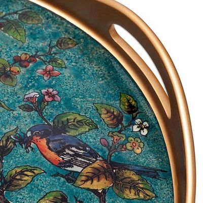 Alternate image for Floral Reverse-Painted Glass Tray in Turquoise from Peru Birds of Spring