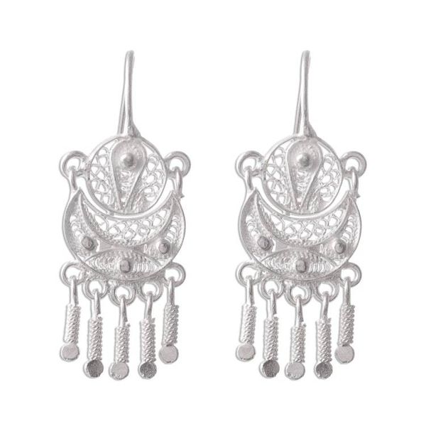 Alternate image for Peruvian Sterling Silver Filigree Earrings Andean Marinera
