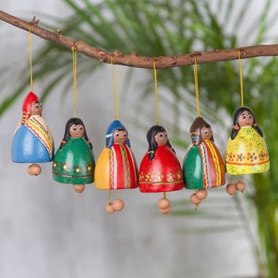 Alternate image for Set of Six Handcrafted Ceramic Bell Ornaments from Peru Enchanting Bells